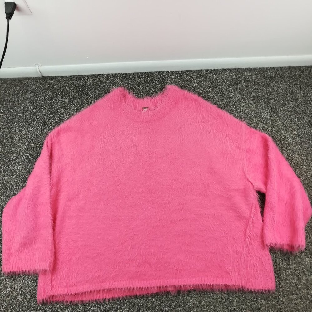 Free People Sweater Harrison Bunny Oversized Fuzzy Pullover Pink Womens Large